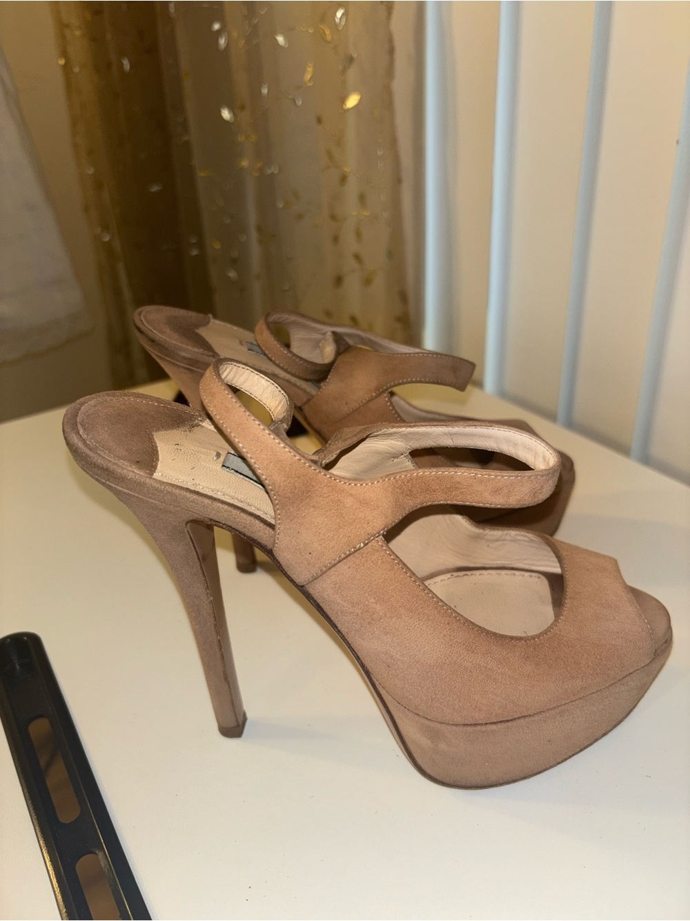Prada Nude Suede Platform Slingback Heels